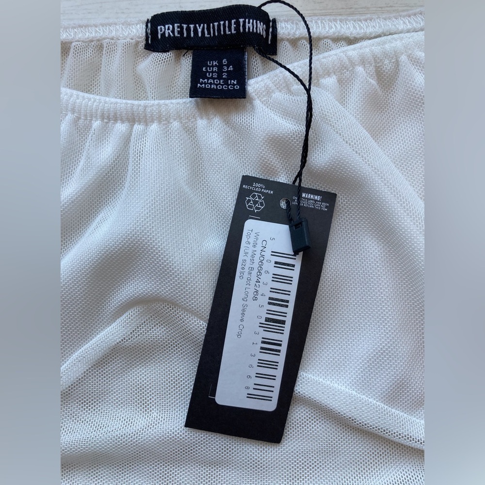 White Mesh Bardot Crop Top | US 2 | Coquette Balletcore | NWT - Picture 8 of 10